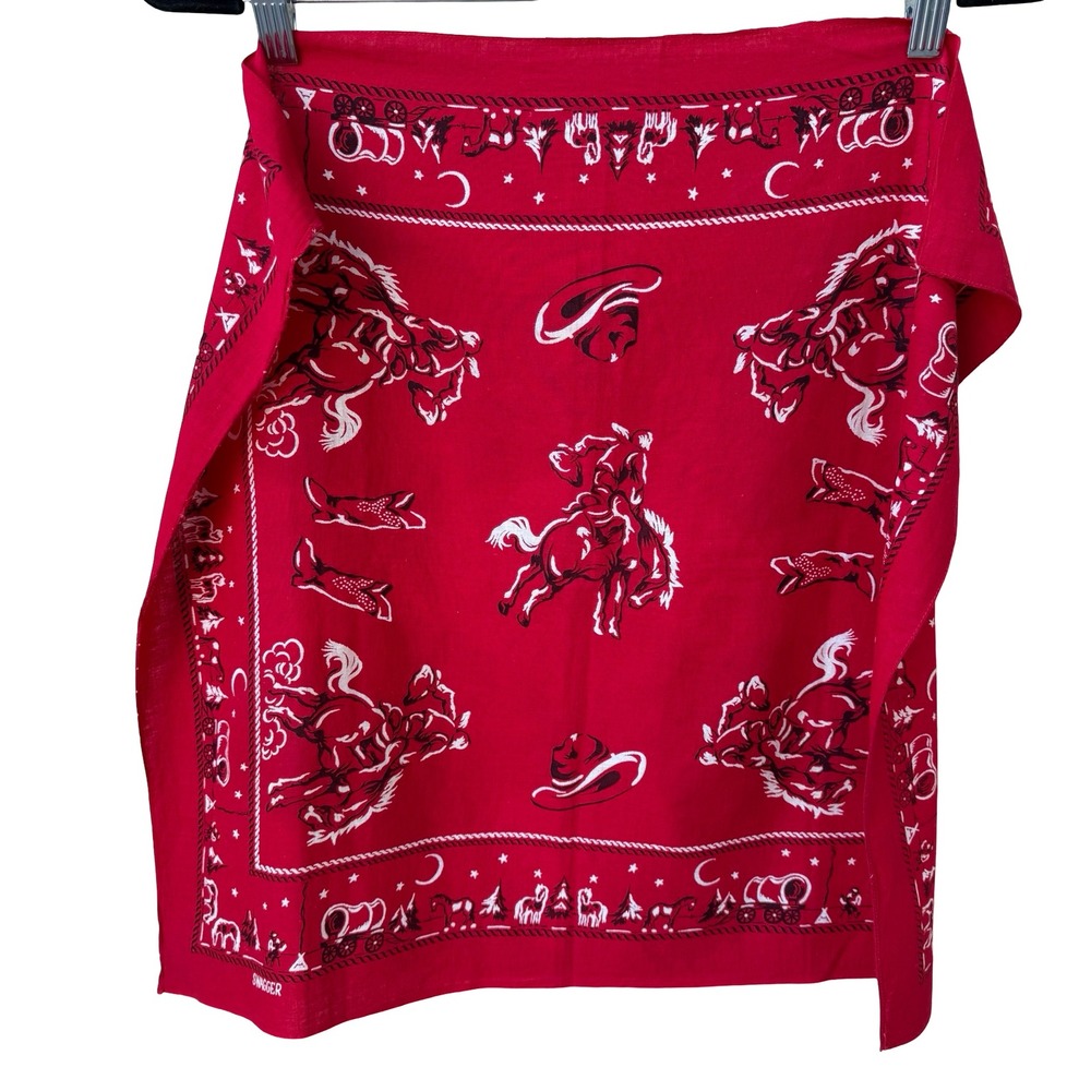 Swagger‎ Vintage 50s Red Western Bronco Chuck Wagon Cotton Bandana Americana OS